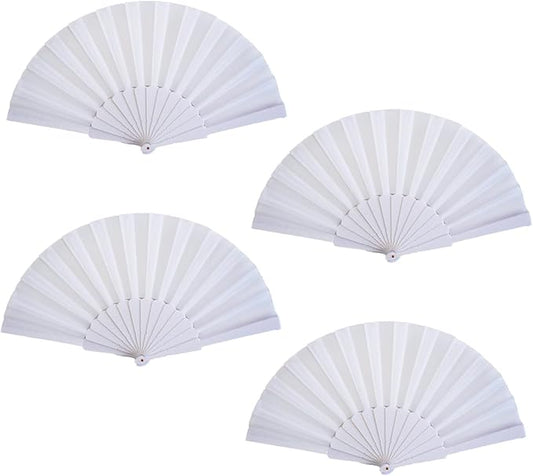 HUNANBANG Product Image 4 Pieces Folding Hand Fans Church Wedding Gift, Party Favors, DIY Decoration Gift Size9 Wholesale (Wht 4pack)