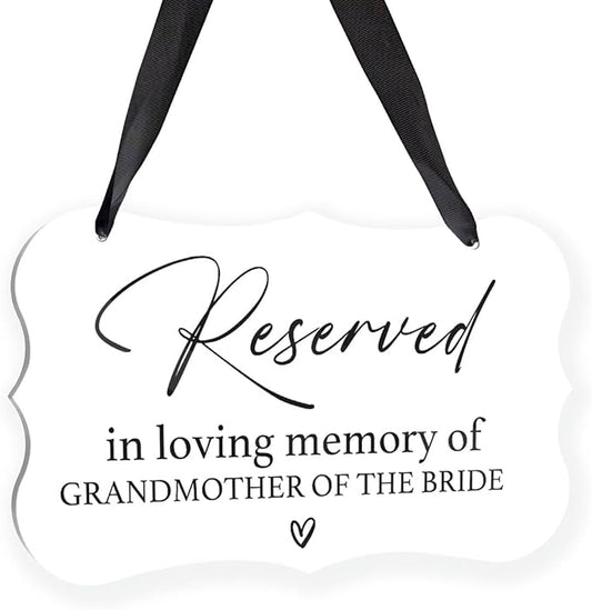 Acrylic Wedding Sign, Ring Bearer Sign, Reserved Seating Signs, for Grandmother of The Bride, Rustic Wedding Decor Signs, Acrylic Wall Art With Ribbon for Chairs Weddings Decor (White)