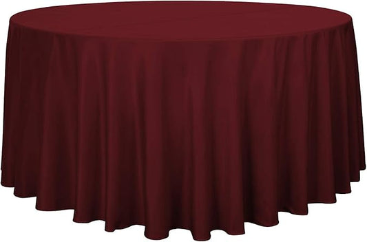 sancua Round Tablecloth - 120 Inch - Water Resistant Spill Proof Washable Polyester Table Cloth Decorative Fabric Table Cover for Dining Tables, Buffet Parties and Camping, Burgundy