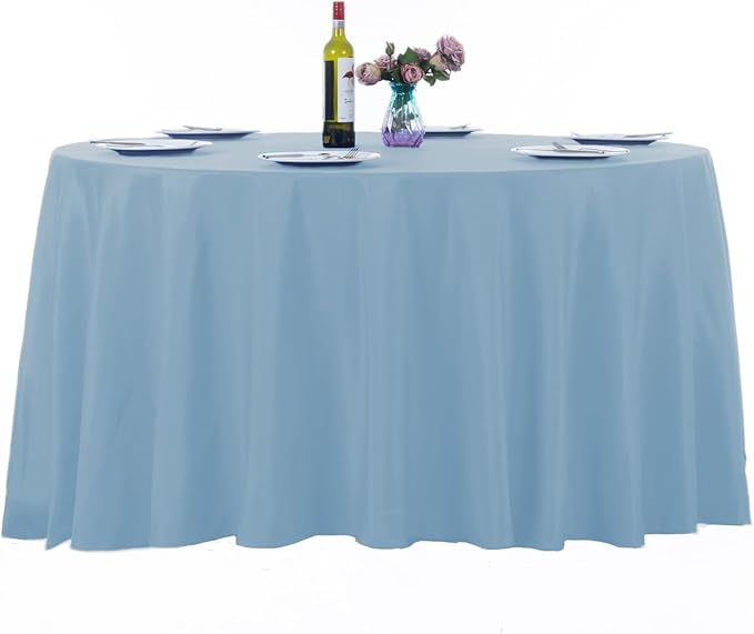 Ascoza 2pack 108 Inch Blue Mist Round Tablecloth in Washable Polyester Fabric for Wedding/Banquet/Restaurant/Parties