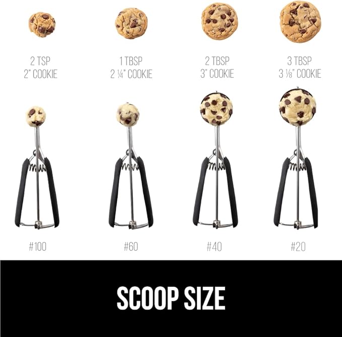 GORILLA GRIP Stainless Steel Cookie Scoop for Baking, 1 TBSP, Multipurpose Melon Baller, Meatball Spring Scoops, Perfect Portion Sizes, Easy Food Release, Scooper Size 60, BPA-Free Kitchen Tool, Black