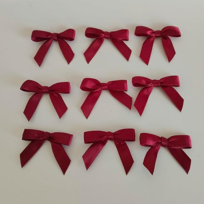 50pcs 1-1/2" Burgundy Satin Ribbon Bows Without Twist Ties Giant Bows for Christmas Holiday Gift Packing&Wrapping (Burgundy)
