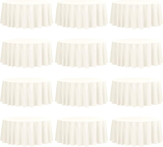 fani 12 Pack 90 Inch Round Tablecloth Ivory Polyester Fabric Table Cloth for Round Table,Washable Table Cover for Wedding Party Dining Table Buffet Banquet Restaurant and Camping