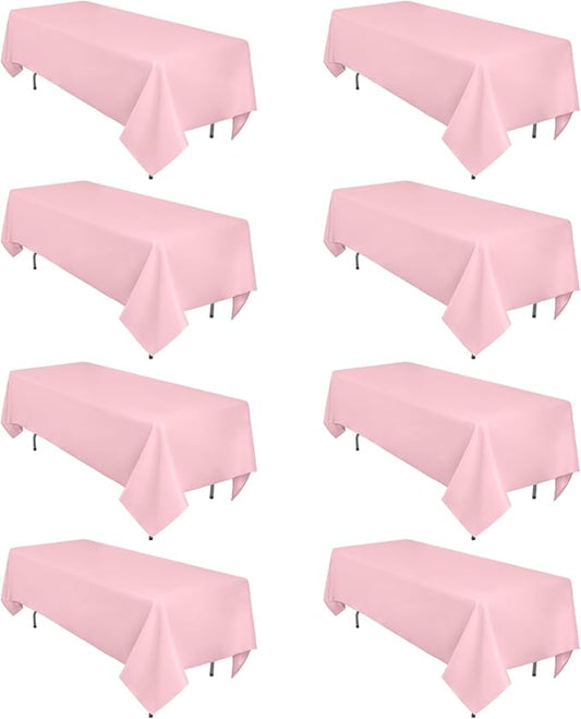 8 Pack Pink Tablecloth 60 x 102 Inch Rectangular Tablecloths for 6 Foot Rectangle Tables, Wrinkle Resistant Pink Table Cloth Washable Polyester Fabric Table Covers for Buffet Wedding Party Banquet