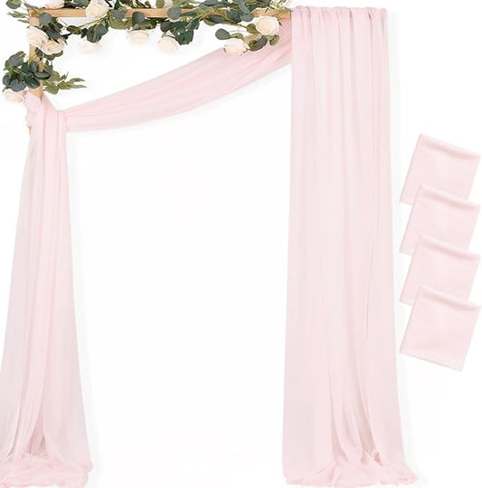 MLMC Blush Pink Wedding Arch Draping Fabric 4 Panels 29" x 20 FT Extra Long Gauze Drapes Sheer Backdrop Curtains 6.6 Yards Outdoor Drapery Panels for Wedding Ceremony Party Ceiling Decoration