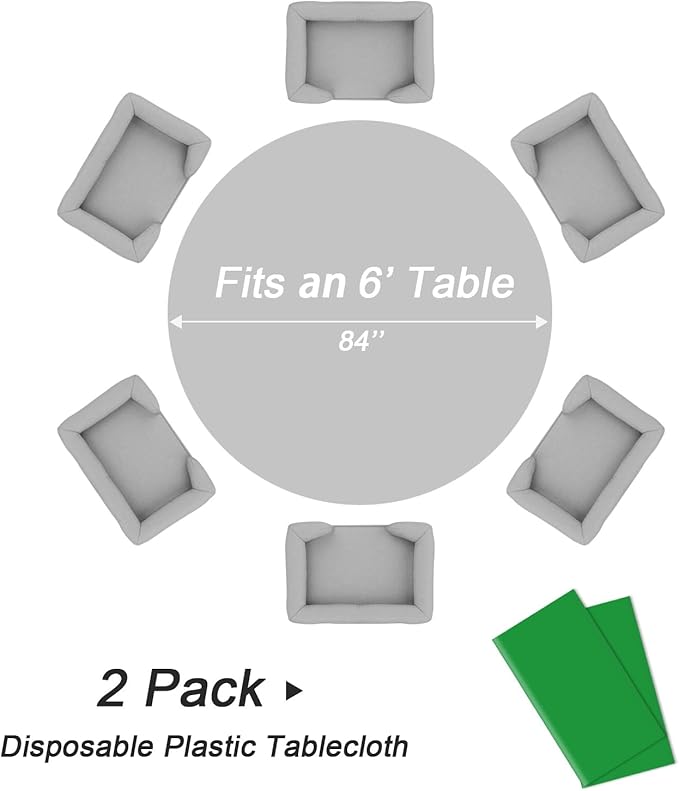 QIKSION Green Round Tablecloth 2 Pack, 84 Inch Plastic Table Cover Disposable for Parties