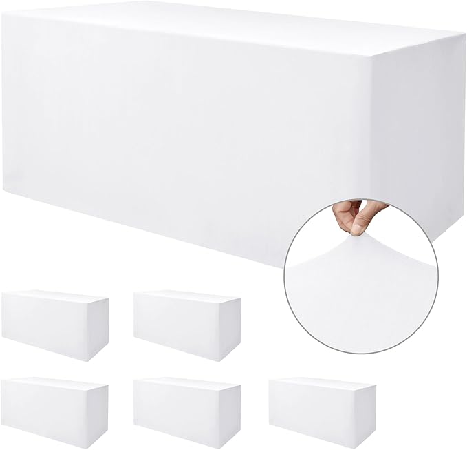 Nasitos Spandex Fitted Table Clothes, 6 Pack - 48 x 24 Inch - White Rectangle Tablecloths for 4 Foot Tables, Fabric Table Cover Protector for Folding Table, Parties, Craft Show, Trade Show
