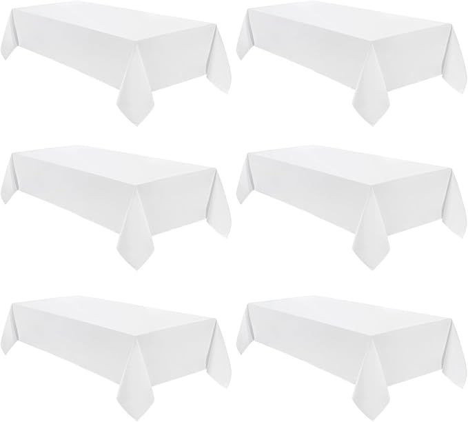 VidaFete Tablecloth 60 * 102inch 6 Pack Rectangle Table Cloth Polyester, Stain Wrinkle Resistant Dining Table Cover for Kitchen Dinning Party Wedding Rectangular Tabletop Buffet Decoration(White)