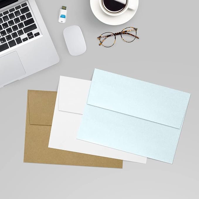 LUXPaper A7 Invitation Envelopes | Peel & Press | 5 1/4" x 7 1/4" | Aquamarine Metallic | 80lb. Text | 250 Qty