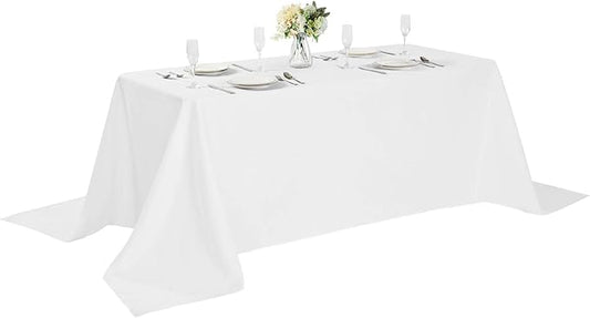 Rectangle Tablecloth 90x132 inch Washable Polyester Fabric Table Cloth for Wedding Party Dining Banquet Decoration（90x132, White）