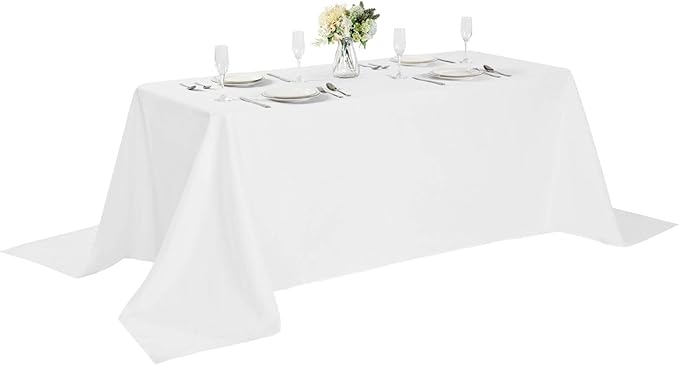 Rectangle Tablecloth 90x156 inch Washable Polyester Fabric Table Cloth for Wedding Party Dining Banquet Decoration（90x156, White）