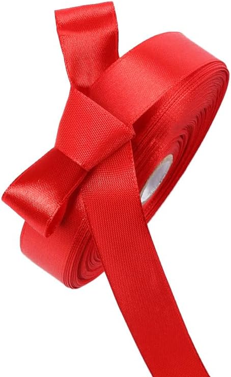 5/8 Inch Red Satin Ribbon 50 Yards Solid Fabric Ribbons for Gift Wrapping, Crafts and DIY Projects, Bows Making, Wedding, Party, Holiday Decor