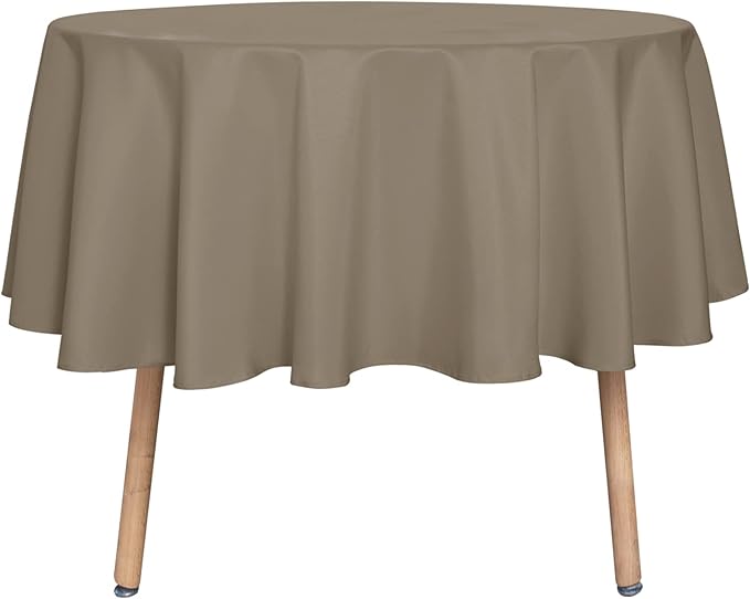 sancua Round Tablecloth - 48 Inch - Water Resistant Spill Proof Washable Polyester Table Cloth Decorative Fabric Table Cover for Dining Tables, Buffet Parties and Camping, Taupe