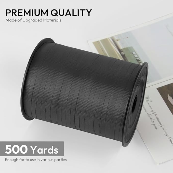 KMER LIFE Black Crimped Curling Ribbon, 1/5" Wide x 500 Yards Christmas Curling Ribbons for Gift Wrapping, Party Decoration, Balloon String, Crafting, Balloon Ribbons for Florist Flower (1 Roll)