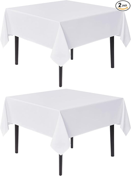 sancua White Square Tablecloths 70x70 Inch, 2 Pack - Fabric Table Cloth for Square or Round Tables, Washable Polyester Table Cover for Outdoor Party, Birthday, Decorative Display Tables