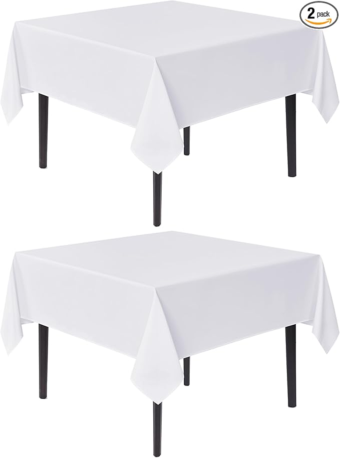 sancua Small Square Tablecloths 2 Pack - 36x36 Inch - White Table Cloth for Square or Round Tables, Washable Polyester Fabric Table Cover for Nightstand End Bedside Tables