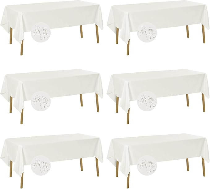 Fokitut 6 Pack Waterproof Rectangle Tablecloth, 60x102 Inch, Stain Resistant and Wrinkle Polyester Table Cloth, Fabric Table Cover for Kitchen Dining, Wedding, Party, Holiday Dinner-Ivory