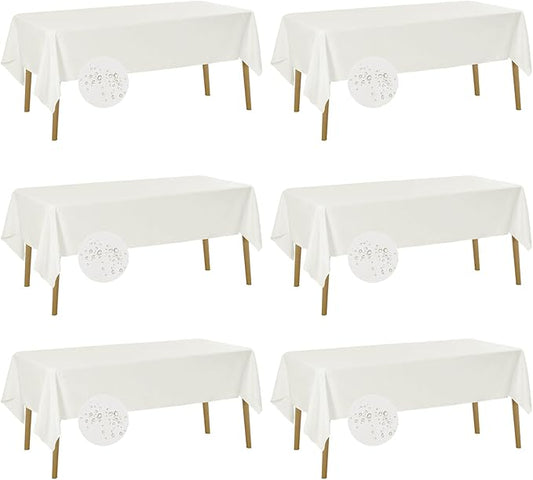 Fokitut 6 Pack Waterproof Rectangle Tablecloth, 60x102 Inch, Stain Resistant and Wrinkle Polyester Table Cloth, Fabric Table Cover for Kitchen Dining, Wedding, Party, Holiday Dinner-Ivory