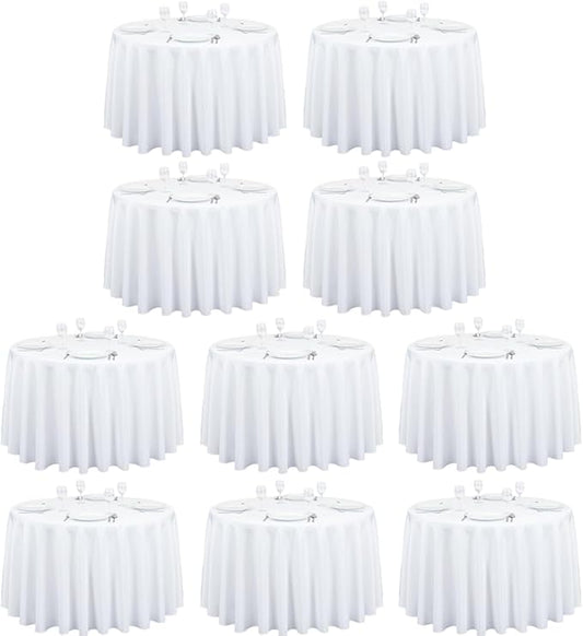 LTC LINENS 10 Pack 108 Inch Round Tablecloths White - Bulk for 48 Inch Round Table Floor Length - Wrinkle Resistant Polyester Fabric Cloth for Wedding