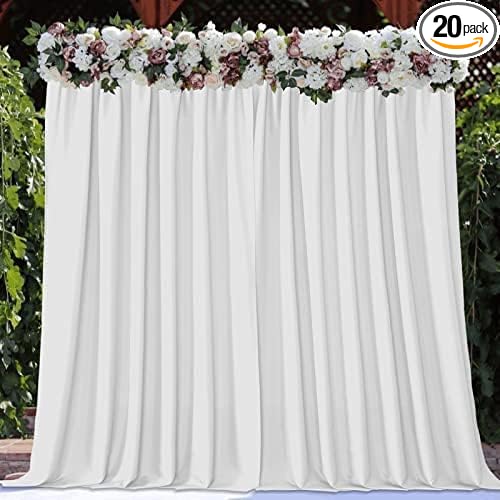 Joydeco White Polyester Backdrop Curtain | Semi-Opaque | For Weddings Parties | 5ft x 10ft | 2 Panels, Pack of 10