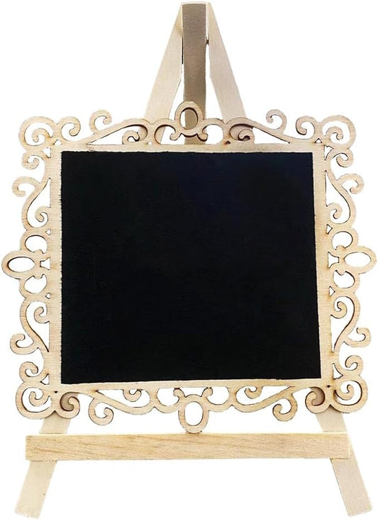 Chalkboard Signs Easel - Square Shape with Wood Framed Swirly Design, Includes 1 Chalk Stick, Size: 10" x 7" Wooden Blackboard, Perfect for Special Occasions and Events Decoration