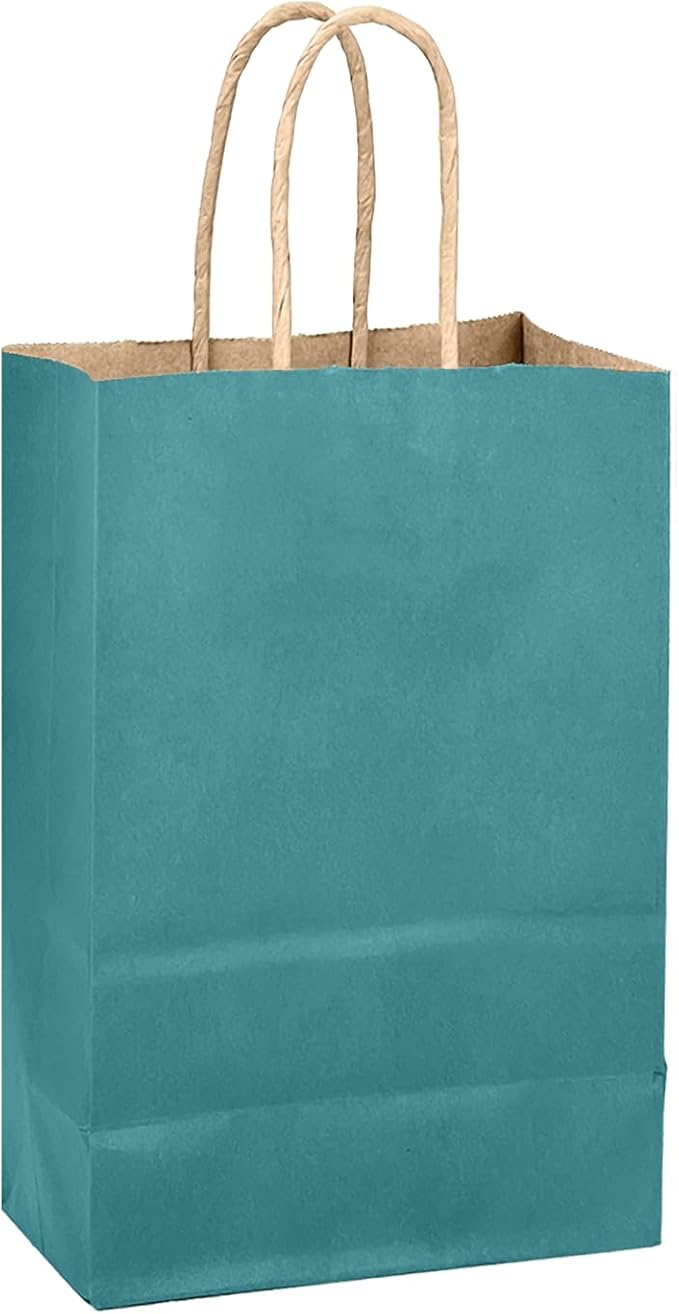qiqee Slate Blue Gift Bag with Handles Bulk 24Pcs Paper Bags -8.3"x6"x3. 15" Party Favor Bags - Solid Color