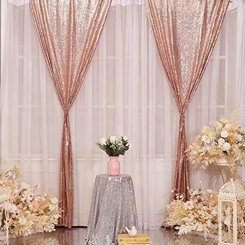 Eternal Beauty Rose Gold Sequin Backdrop Curtains, Valentine's Day Shimmer Back Drop 2Panels-2FTx8FT for Christmas, Party, Birthday, Photography, Wedding, Baby Shower Event Decoration