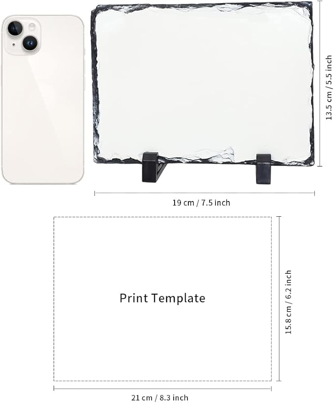 PYD Life 12 Pack Sublimation Photo Slates Rock Blanks 5.5 x 7.5 Inch Bulk Stone Frame White with Display Holder for Heat Transfer Printing