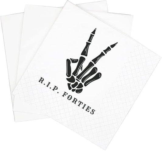 SharkBliss RIP Forties Cocktail Napkins, 100 Pack RIP Forties Death to My 40s Dirty 50 Birthday Paper Cocktail Beverage Napkins in Bulk for 50th Birthday | 2-Ply, 5x5" (RIP Forties Napkins)