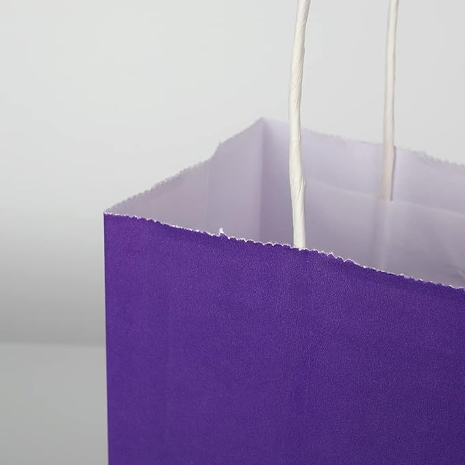 Oikss 50 Pack 5.25x3.25x8.25 Inch Small Purple Kraft Paper Bags with Handles Bulk for Birthday Wedding Party Favors Grocery Retail Shopping Business Goody Craft Gift Bags Cub Sacks, 50 Count
