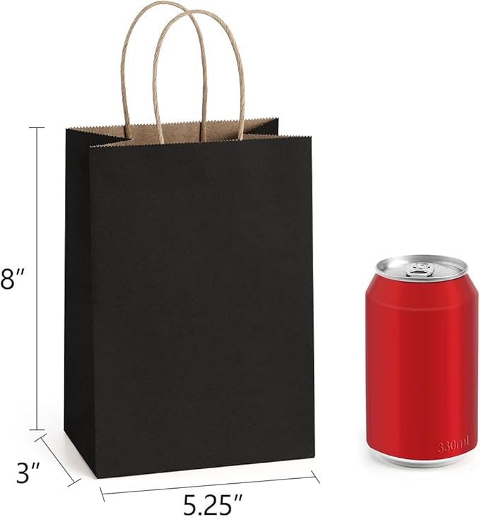 BagDream 150 Pack Small Black Gift Bags 5.25x3x8 Inch Kraft Paper Gift Bags with Handles Bulk Shopping Merchandise Retail Business Wholesale Birthday Party Favors Bags Paper Sacks