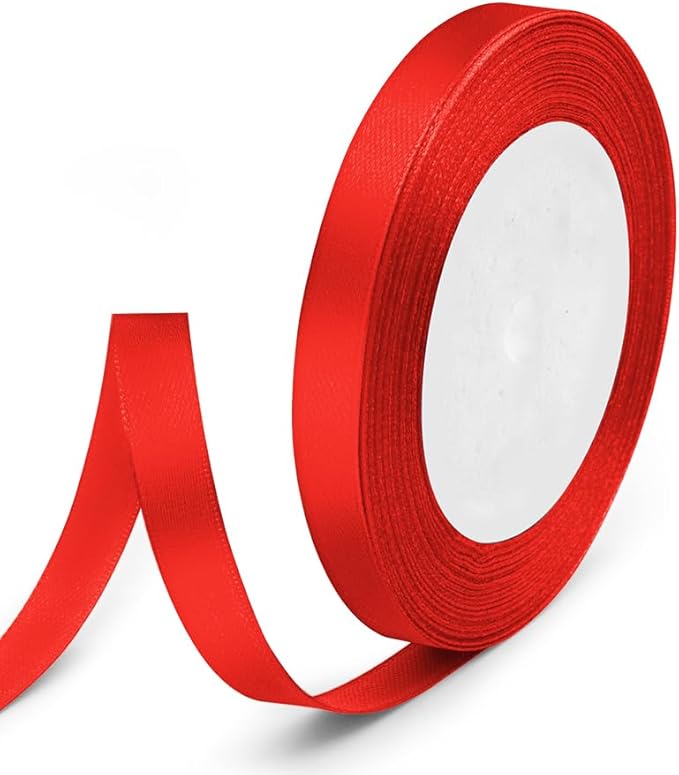 3/8" x 25 Yards Satin Ribbon, Red Silk Ribbon Ideal for Gift Wrapping, Floral Bouquets, Crafts, Wedding Party Decorations, Christmas and Sewing Projects