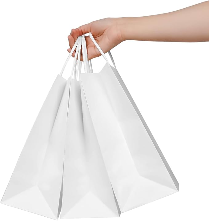 40 PCS White Kraft Paper Bags With Handles 8.3x5.9x3.2 Inch Bulk Gift Bags For Birthdays,Weddings,Baby Showers,Party Favor,Goodie Bags,Retail bag(Small,White)