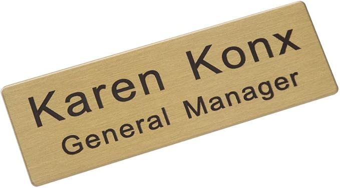 Custom Metal Engraved Name Tag Badge for Business Personalized Identification with Pin or Magnetic Backing ID Badge (Gold/Black, 1" x 3")