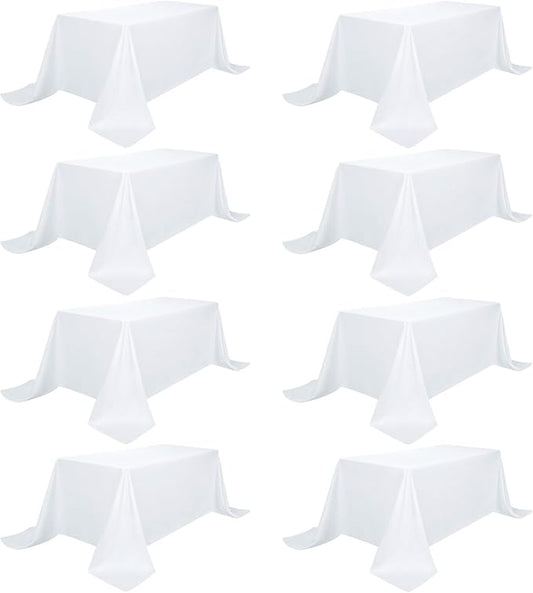 8 Pack White Table Cloth 90 x 156 Inch Rectangular Tablecloths for 8 Foot Rectangle Tables, Wrinkle Resistant White Tablecloth Washable Polyester Fabric Table Covers for Party Wedding Banquet