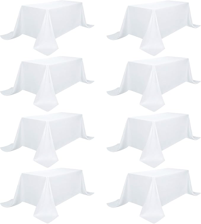 8 Pack White Table Cloth 90 x 132 Inch Rectangular Tablecloths for 6 Foot Rectangle Tables, Wrinkle Resistant White Tablecloth Washable Polyester Fabric Table Covers for Party Wedding Banquet