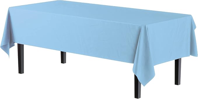 Exquisite 12-Pack Premium Plastic Tablecloth 54in. x 108in. Rectangle Table Cover - Light Blue