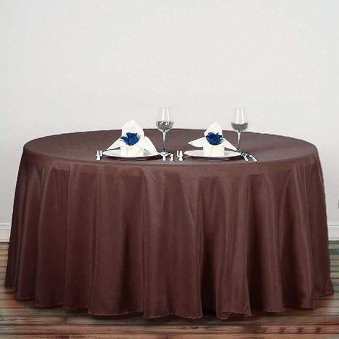 Efavormart Round Tablecloth, 132 Inch Stain & Wrinkle Resistant Washable Table Cloth, Decorative Polyester Fabric Table Cover for Banquet, Wedding, Dining- Chocolate