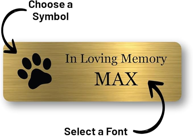 GEM AWARDS Custom Engraved Name Plates with Adhesive, Made in USA, Personalized Pet Urn Memorial Plaque, Art Tag, Flag Case (Black Plate/Gold Text, 2x4 Inch)