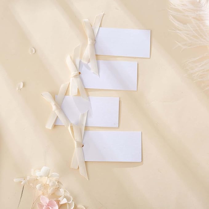 60pcs Wedding Banquet Place Cards for Table Setting.Name Table Cards .Name Cards with Off White Ribbons. Can be Used for Wedding Banquet Table Decoration and Present Tags for Parties (Beige)