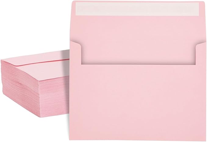 A7 Invitation Envelopes - Peel & Press - 24lb Heavy Duty Envelopes for Wedding Baby Shower Birthday Invitations - 5 1/4" x 7 1/4" (Pastel Pink, 100)