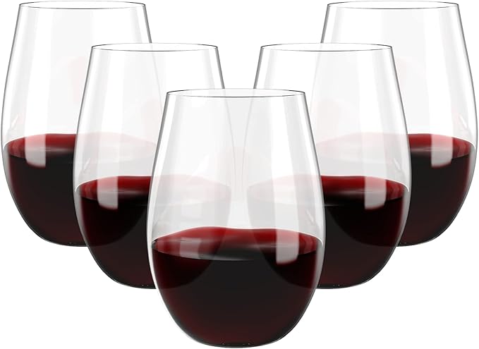 FOCUSLINE 20 Pack 16 Oz Plastic Wine Glasses, Stemless Plastic Wine Cups Heavy Duty, Unbreakable Disposable Wine Glasses for Wedding or Party