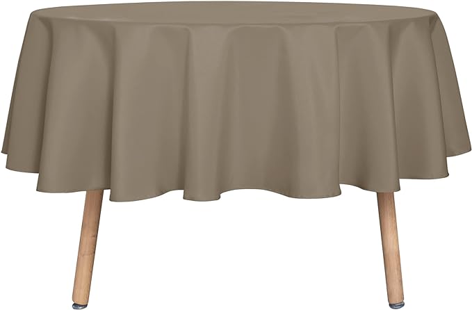 sancua Round Tablecloth - 60 Inch - Water Resistant Spill Proof Washable Polyester Table Cloth Decorative Fabric Table Cover for Dining Tables, Buffet Parties and Camping, Taupe