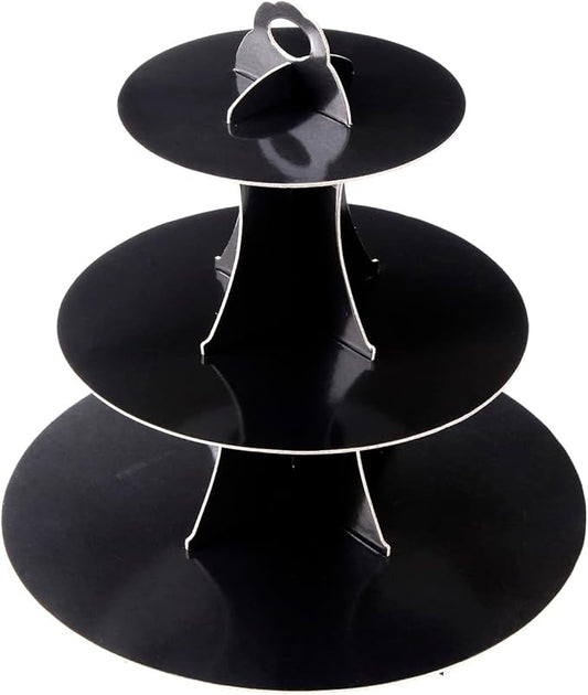 3-Tier Cupcake Stand, Cake Stand holder, Tiered DIY Cupcake Stand Tower for Dessert Table Displays, Birthday Theme Party Favors Decoration, Floral Tea Party, 12" W x 12.8" H, Black