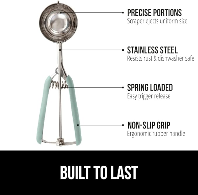 GORILLA GRIP Stainless Steel Cookie Scoop for Baking, 3 TBSP, Multipurpose Melon Baller, Meatball Spring Scoops, Perfect Portion Sizes, Easy Food Release, Scooper Size 20, BPA-Free Kitchen Tool, Mint