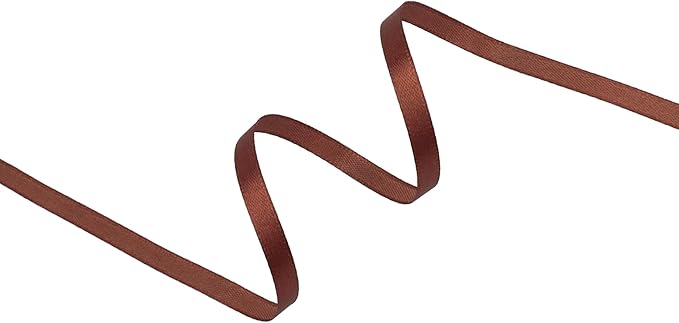 Coffee Brown Satin Ribbon 1/4 inch X Continuous 25 Yards, Single Face Polyester Ribbon Perfect for Gift Wrapping, Flower Bouquet, Wedding Decor, Crafts, Bow Making, Sewing and More