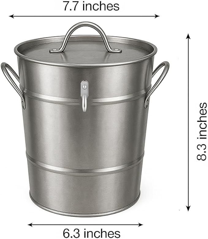 Insulated Ice Bucket with Lid Scoop Handle for Parties Cocktail Bar, 4L Round Mental Champagne Drink Wine Bucket for Drinks Metallic