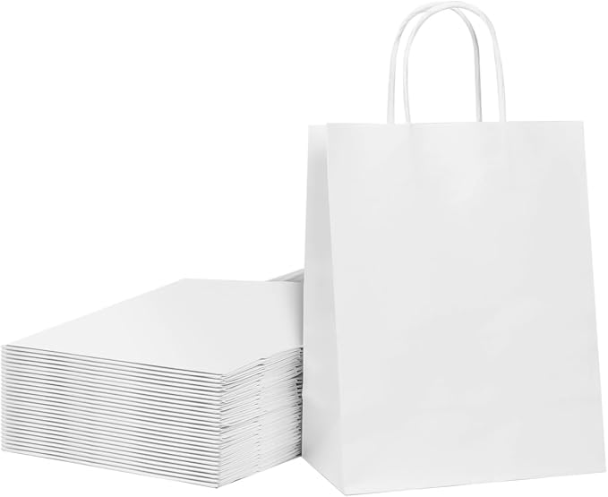 40 PCS White Kraft Paper Bags With Handles 8.3x5.9x3.2 Inch Bulk Gift Bags For Birthdays,Weddings,Baby Showers,Party Favor,Goodie Bags,Retail bag(Small,White)