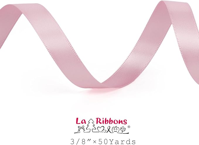 LaRibbons 3/8 Inch 50 Yard Double Faced Satin Ribbon,Rose Pink Small Satin Craft Fabric Ribbon for Gift Wrapping Floral Bouquets Wedding Party Decoration