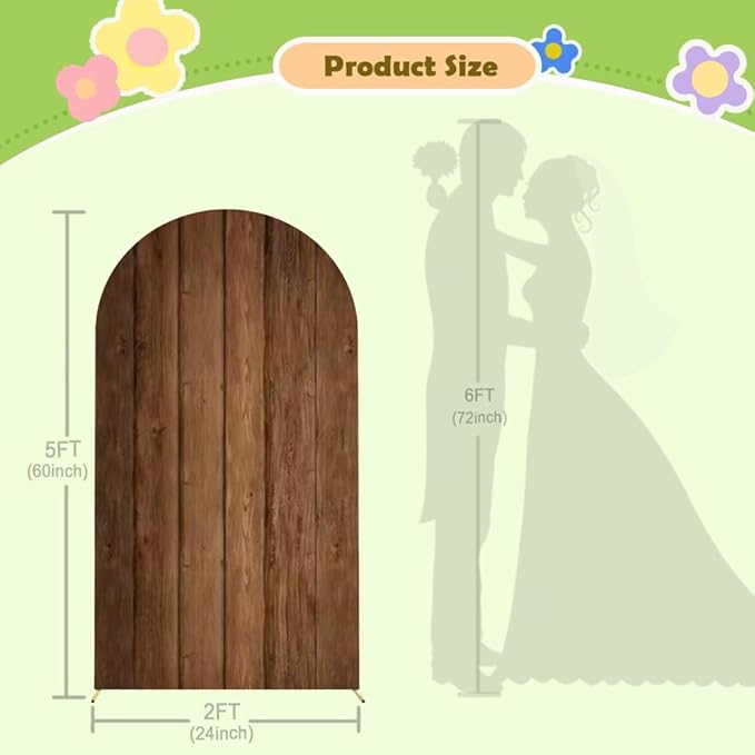 Wood Arch Cover 5ft Arch-Backdrop-Cover Cowboy Brown Arch Covers Stretchy Backdrop Double Sided White and Wood Print Back Drop Cover for Baby Shower Wedding Rustic Farmhouse Jungle Party Decor